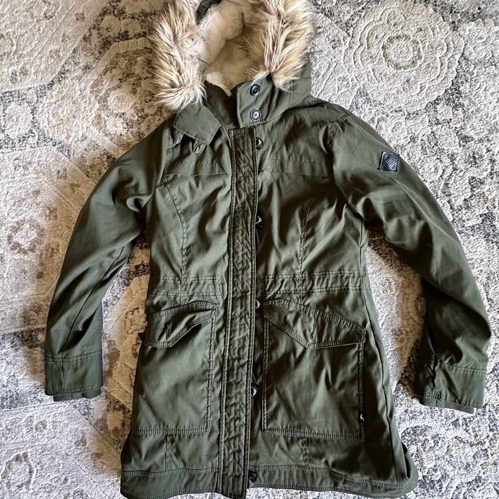 Hollister Green Ski & Snow Jacket with Faux Fur Hood